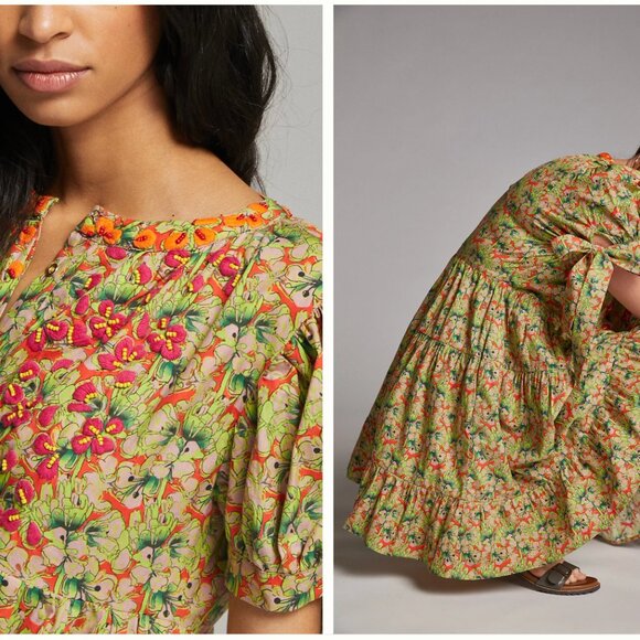 NWT Anthropologie Auretta Beaded Floral Mini Dress Size XS 100% Cotton HTF - Picture 16 of 16